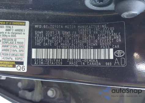 2005 Toyota Corolla Ce из США, поврежденный, VIN 2T1BR32E65C551264